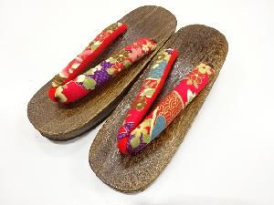 未使用品　花模様鼻緒　桐下駄(24センチ)